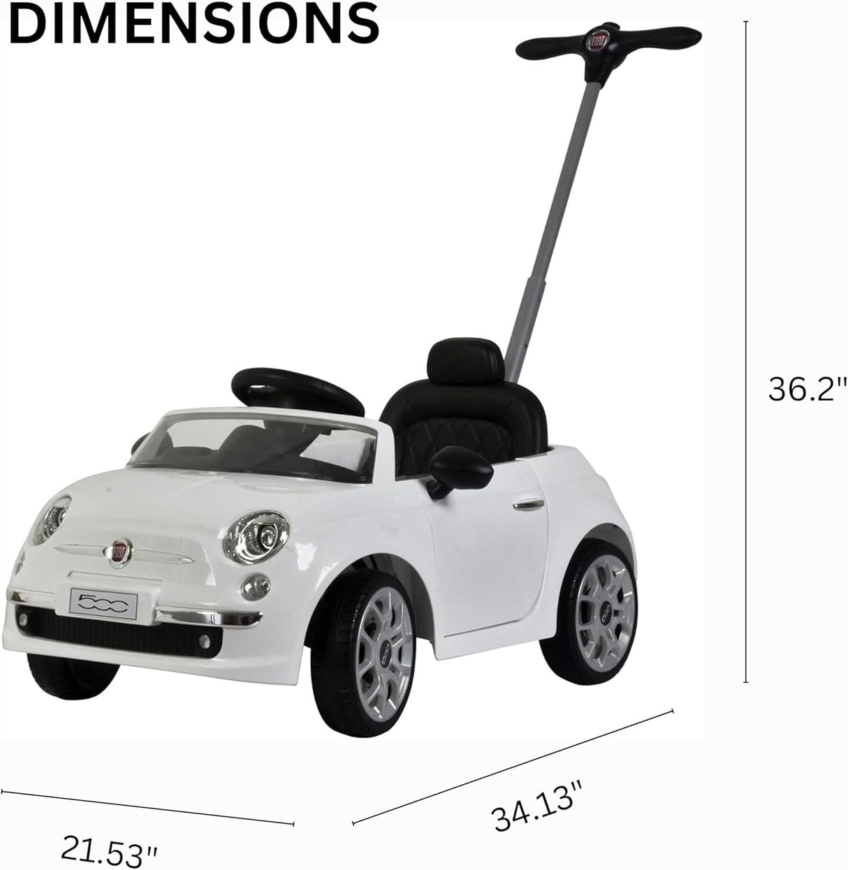 Fiat 500 Push Car with LED Lights and Music for Toddler Play