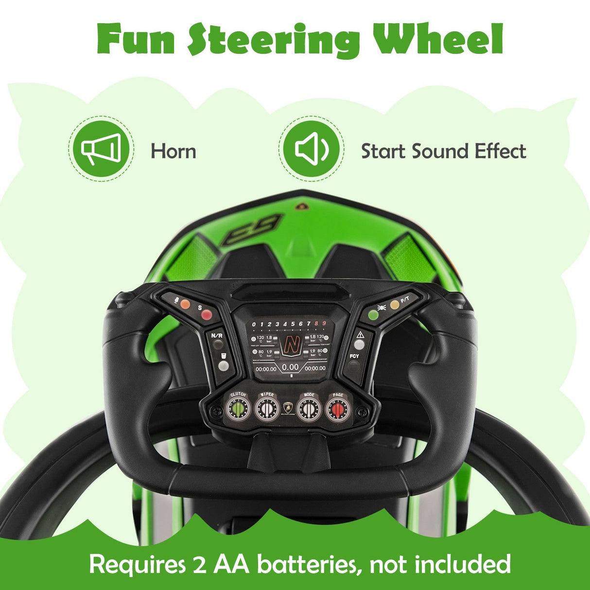 3-in-1 Licensed Lamborghini Ride-On Push Stroller Car with Sound Green