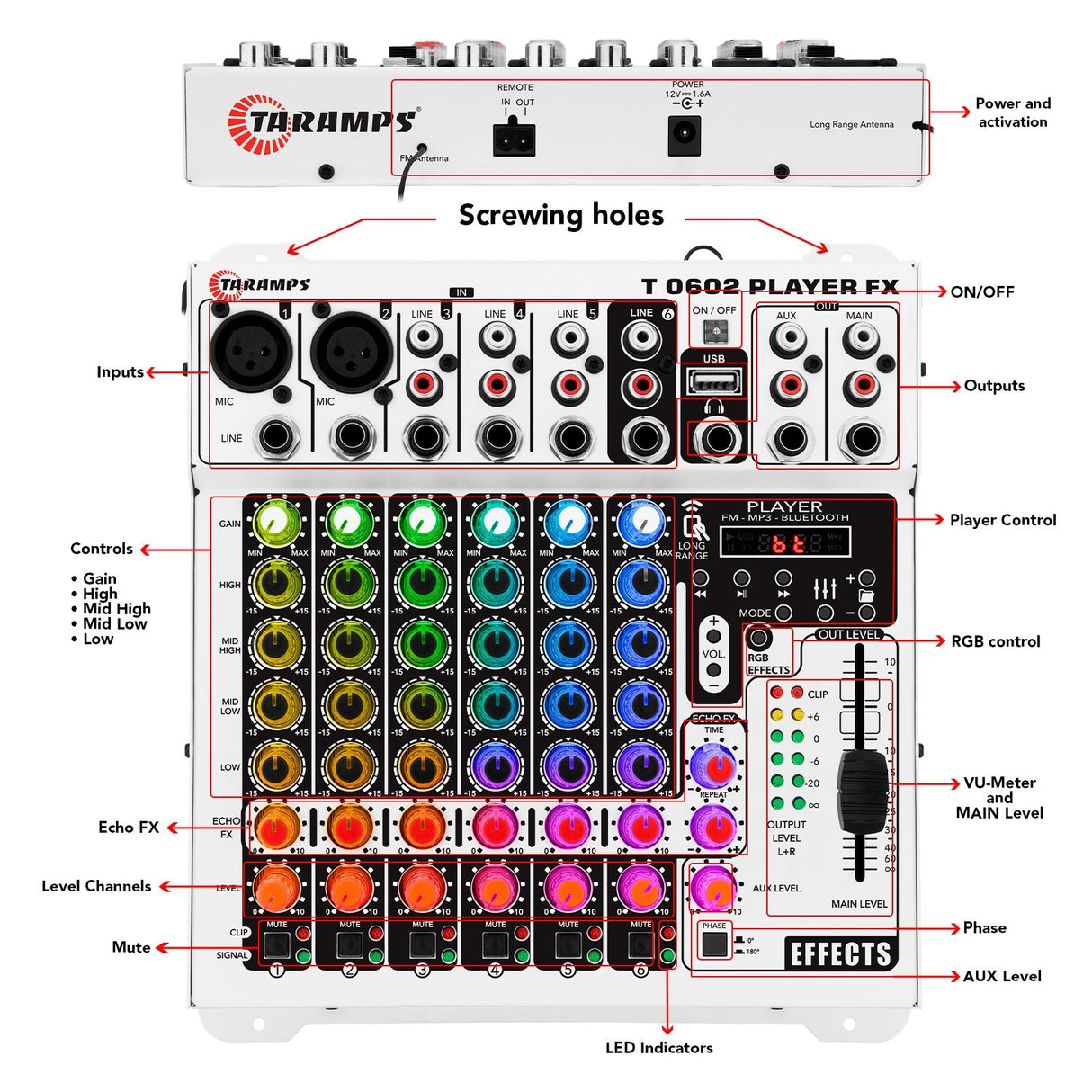 Taramps T 0602 MULTICOLOR RGB Audio Mixer Taramps USA