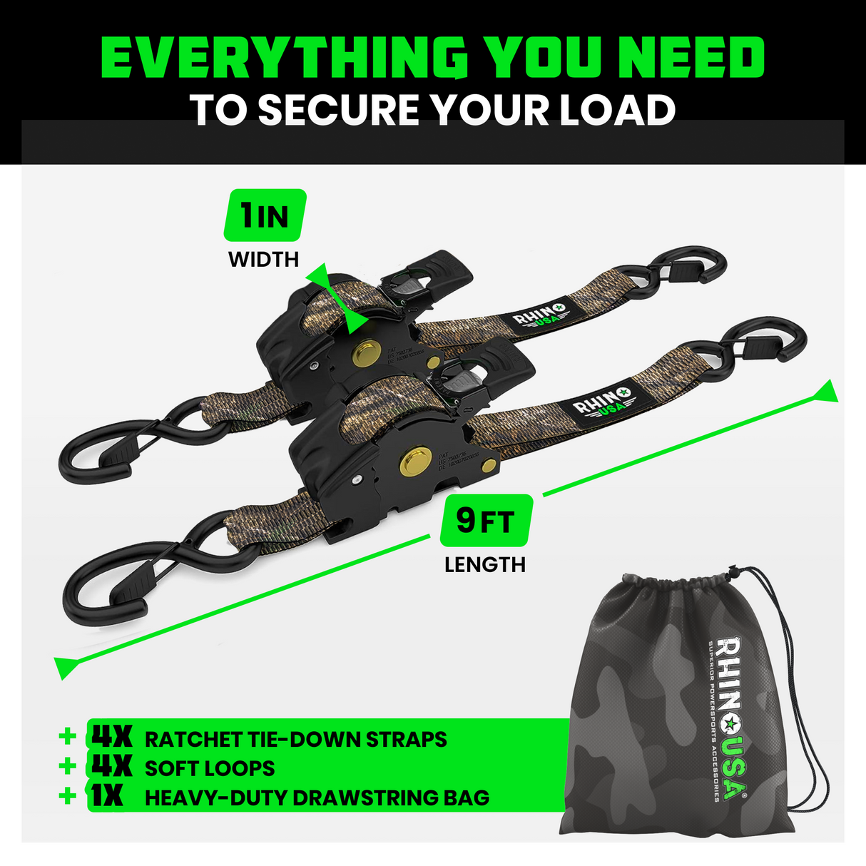 1" x 10' Retractable Ratchet Straps
