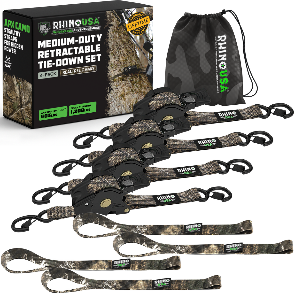 1" x 10' Retractable Ratchet Straps