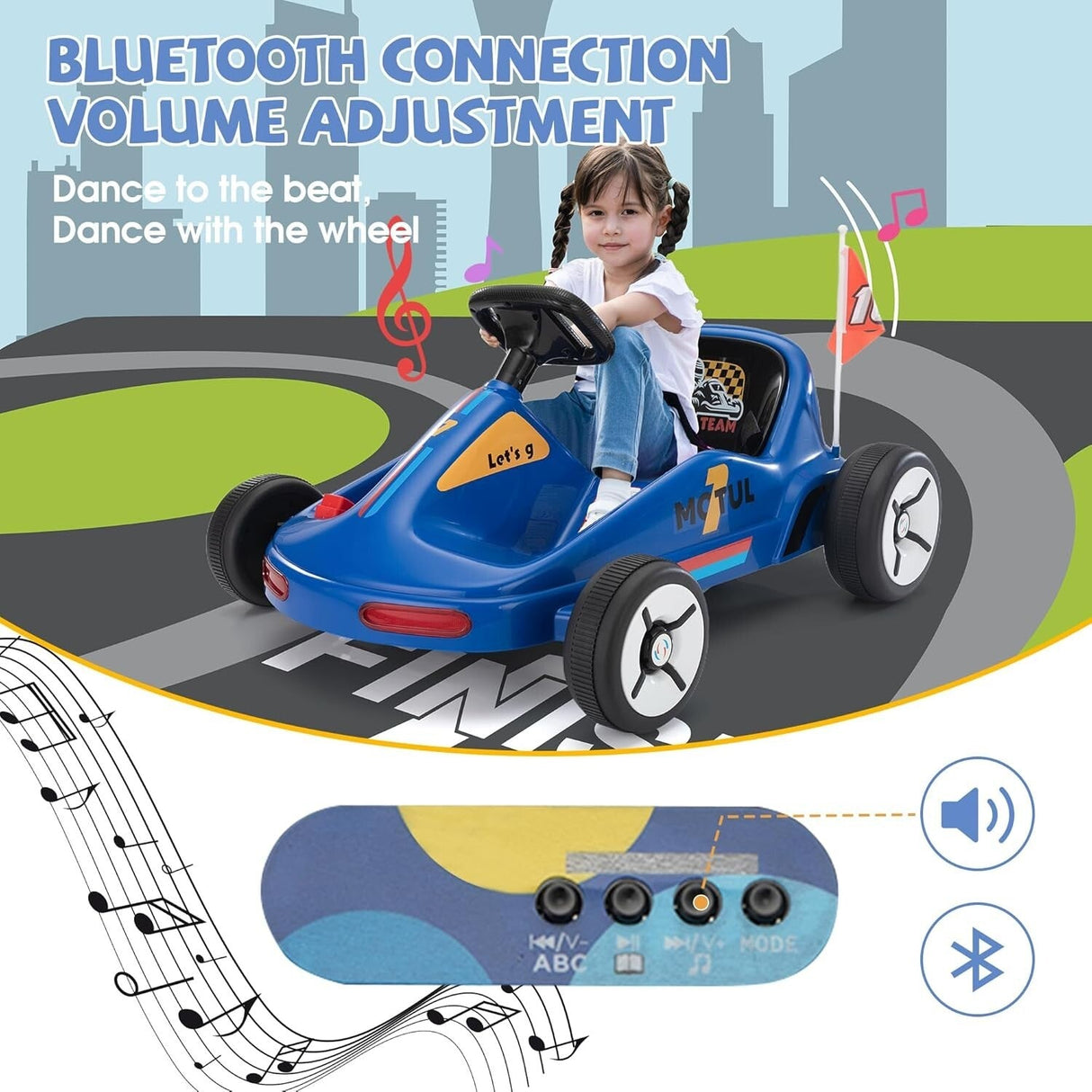 12V Kids Electric Ride-On Go Kart Toy Car with Remote Control for Ages 3-8 Years