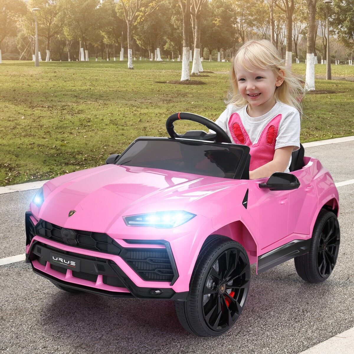 TOBBI 12V Lamborghini SUV Ride-On Car for Kids with Remote Control, MP3 Player, and Pink Color