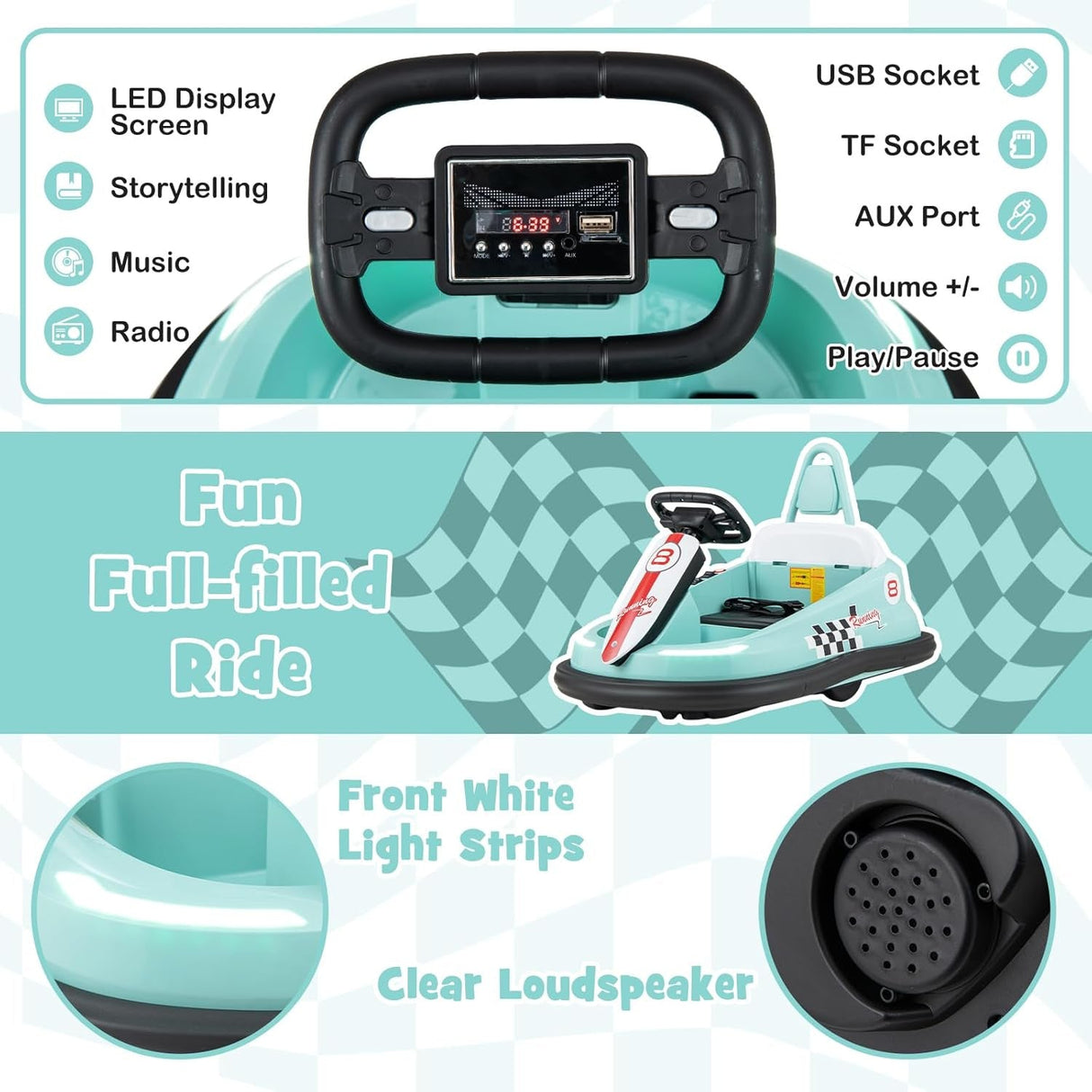 Battery-Powered Toddler Ride-On Bumper Car with Steering Wheel and Bumping Feature