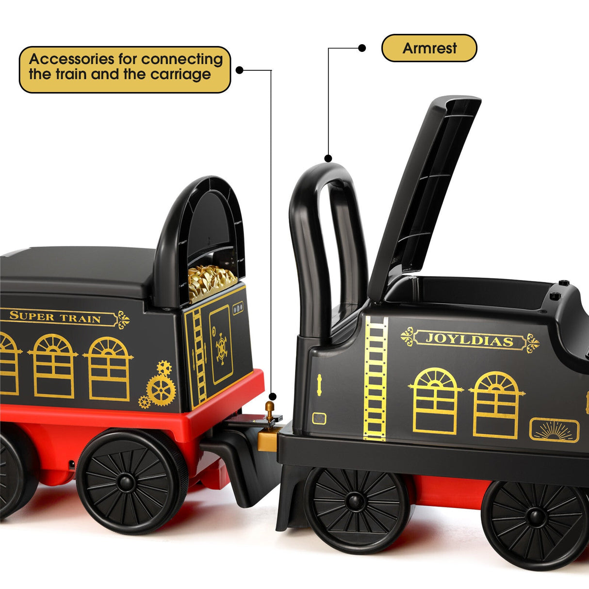 Ride-On Train Carriage with Songs, Stories, Storage, and Handle - Black/Blue