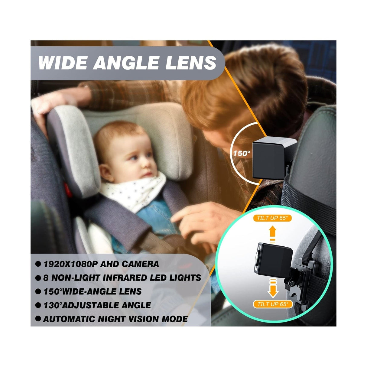 Upgraded AHD 1080P Baby Car Camera with 4.3'' Display for Rear-Facing Seats