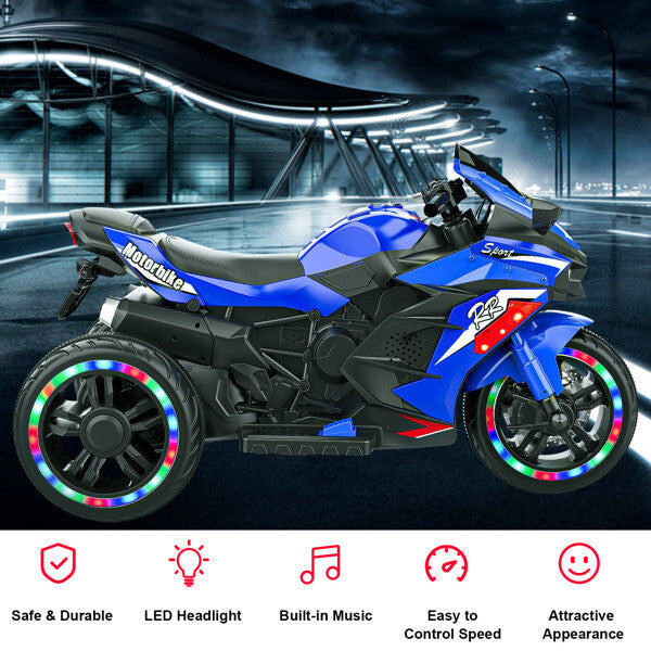 12V Electric Kids Ride-On Dirt Bike with 3 Wheels and Built-In Music