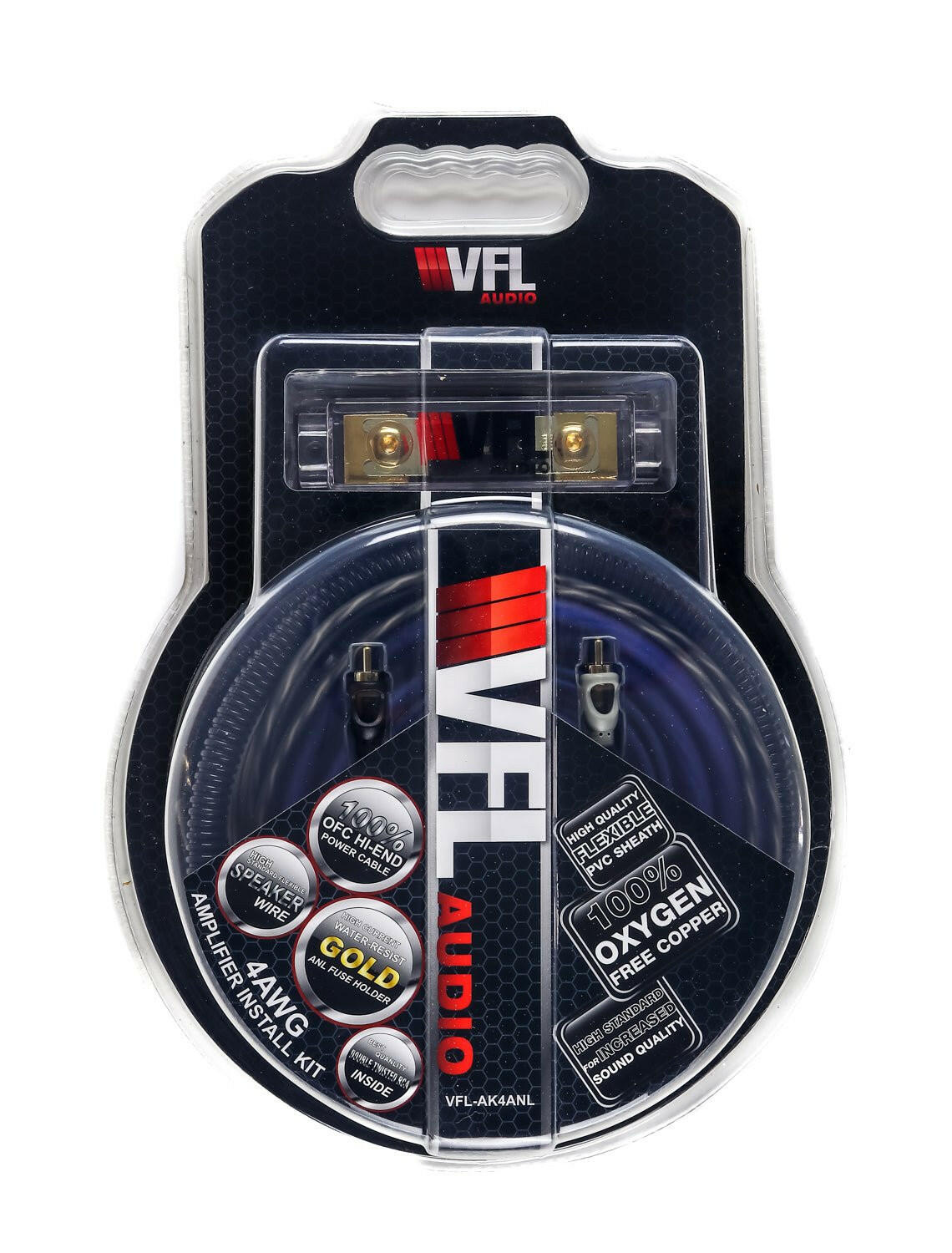 VFL 4 Gauge Complete OFC (Oxygen Free Copper) Amplifier Wiring Kit - High Power Car Audio Amp Install Kit with Power, Ground & RCA Cables