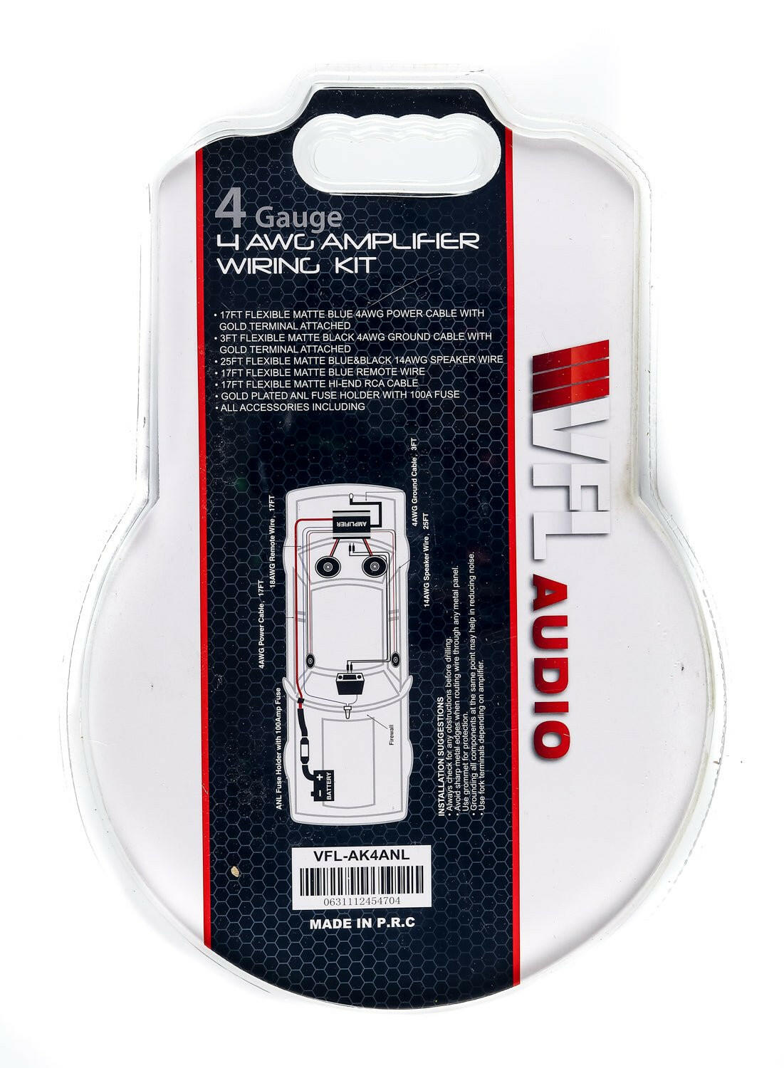 VFL 4 Gauge Complete OFC (Oxygen Free Copper) Amplifier Wiring Kit - High Power Car Audio Amp Install Kit with Power, Ground & RCA Cables