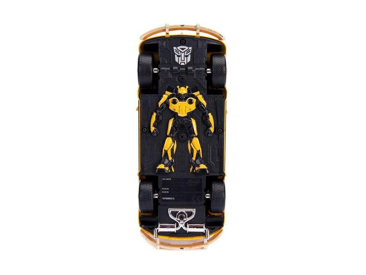 Weathered Yellow VW Beetle Diecast with Robot on Chassis and Charlie Figurine "Bumble"