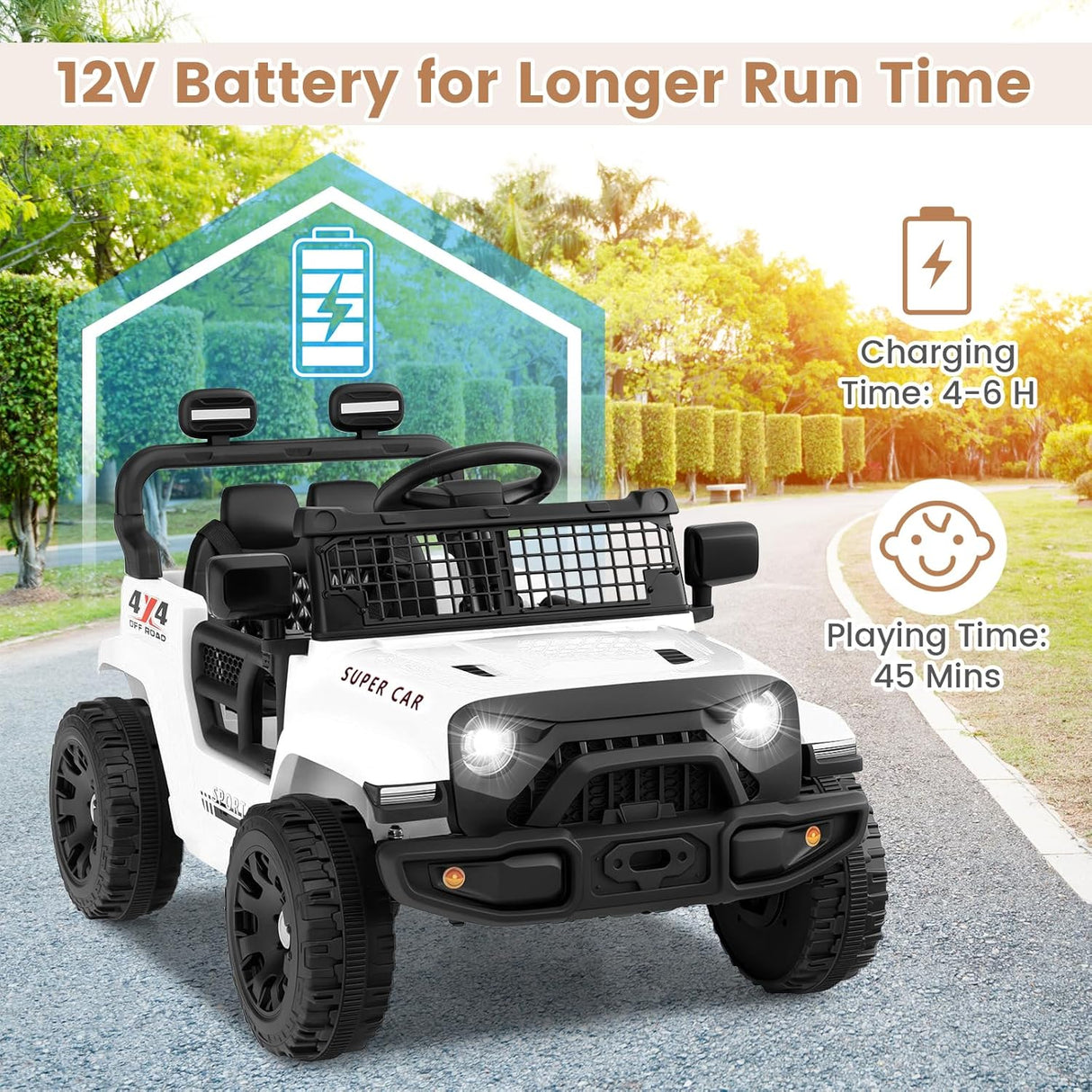12V Electric Ride On Jeep Toy Car for Kids with Remote Control, USB, Bluetooth, and LED Lights MagicCars