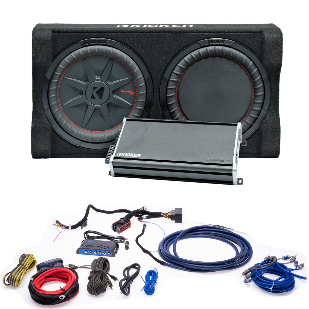 Kicker Plug & Play Full System 5 Channel Amplifier and Subwoofer Bundle | '18- '23 JL Wrangler/ '20- '23 JT Gladiator