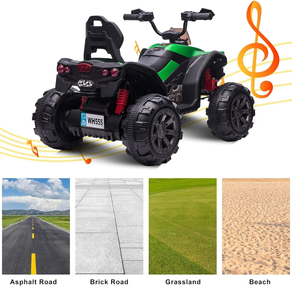 12V Electric Kids Ride-On Off-Road ATV Quad Car with 2 Speeds Green