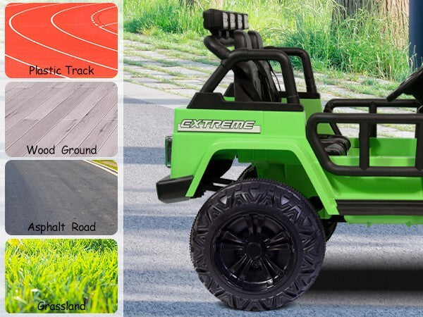 12V Electric Ride-On Jeep Truck for Kids 2-Seater with 3 Speeds Green