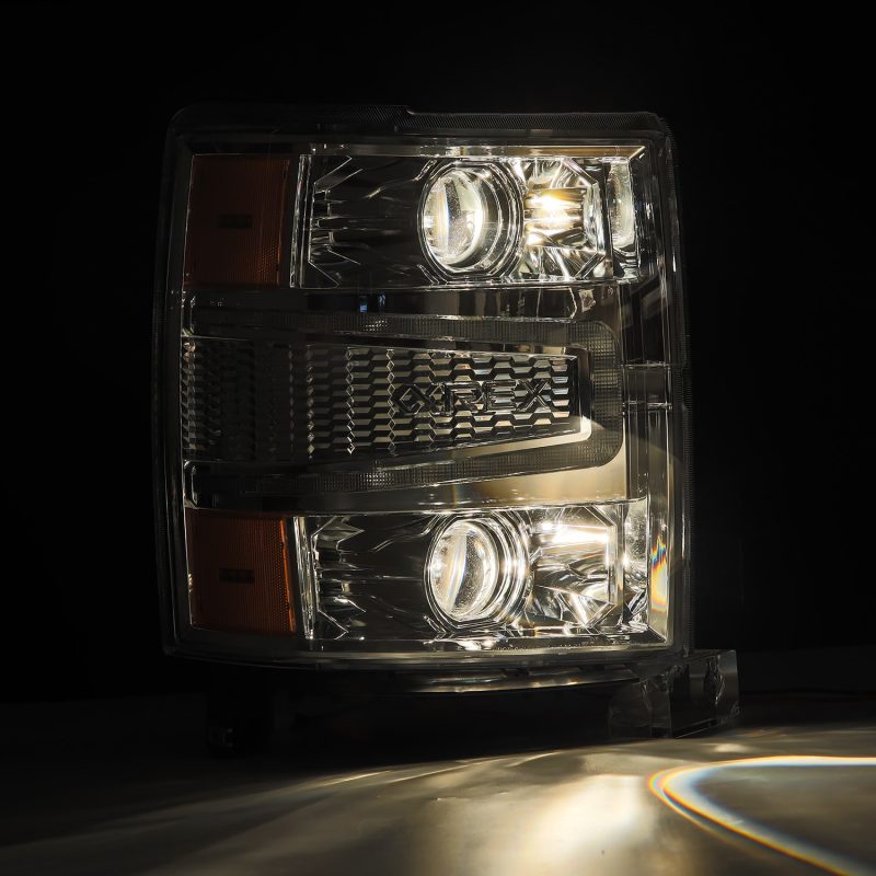 AlphaRex 14-15 Chevy 1500 PRO-Series Projector Headlights Chrome w/Sequential Signal & DRL
