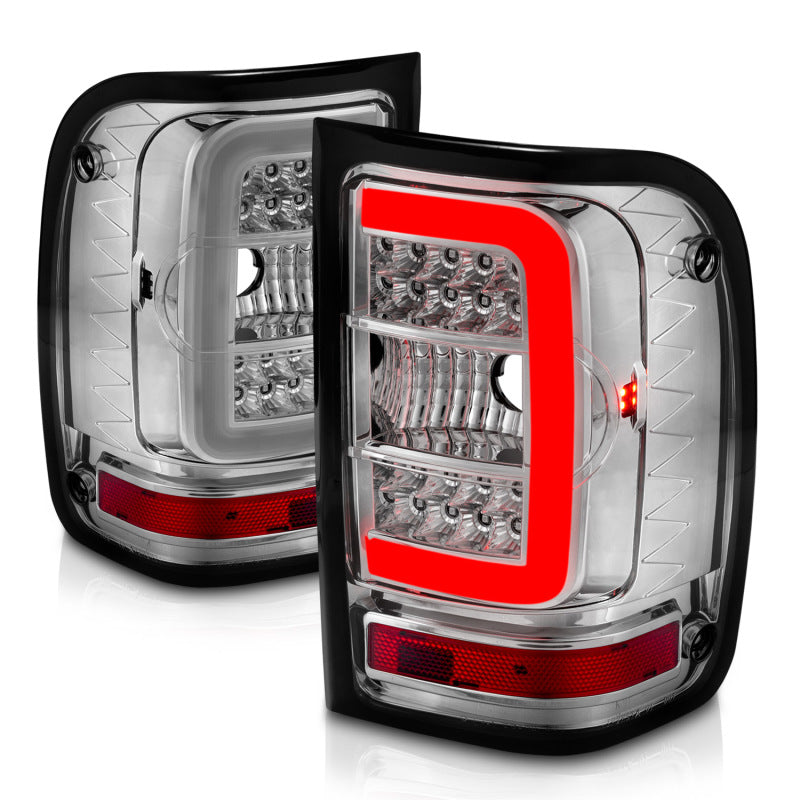 ANZO 2001-2011 Ford Ranger LED Tail Lights w/ Light Bar Chrome Housing Clear Lens