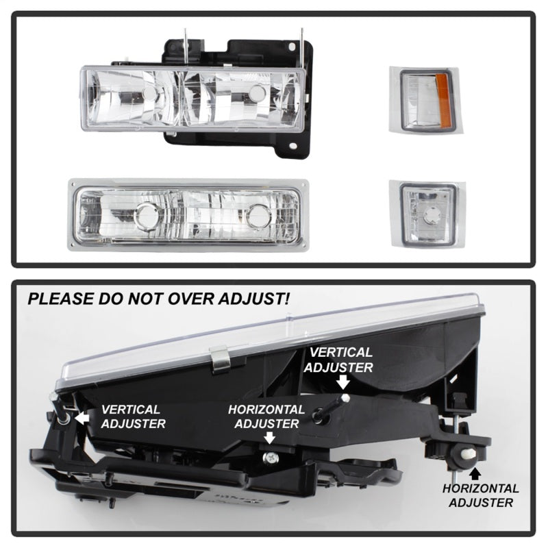 xTune Chevy Suburban 94-98 Headlights w/ Corner & Parking Lights 8pcs Chrome HD-JH-CCK88-AM-C-SET