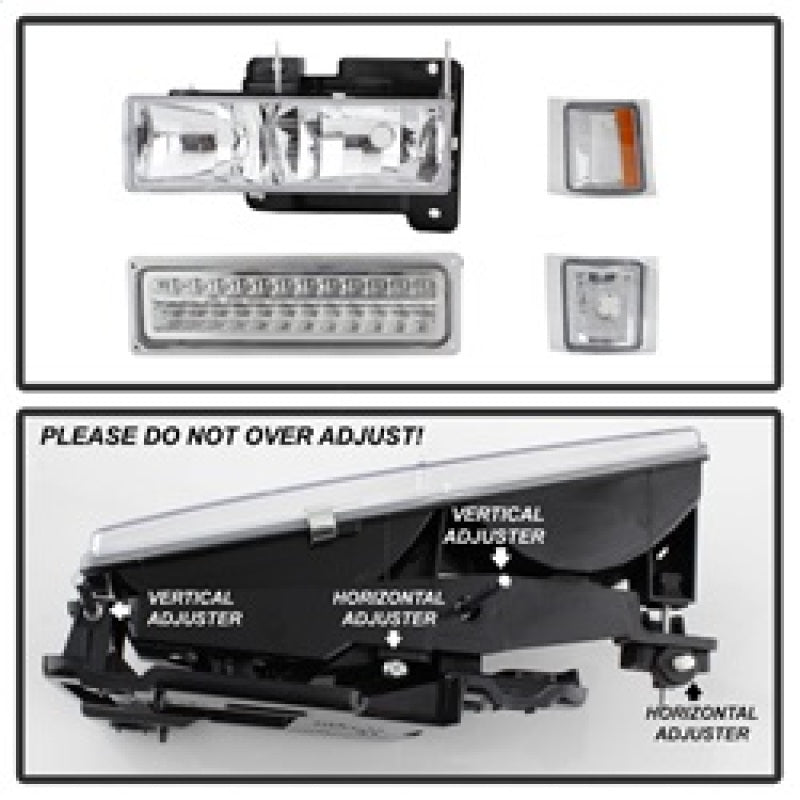 xTune 92-94 Blazer Full Size Corner/LED Bumper Headlights Chrome HD-JH-CCK88-LED-AM-C-SET