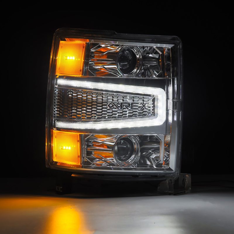 AlphaRex 14-15 Chevy 1500 PRO-Series Projector Headlights Chrome w/Sequential Signal & DRL