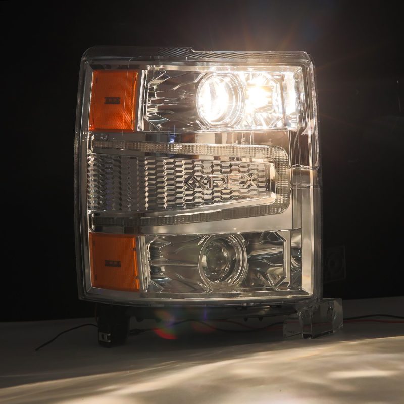 AlphaRex 14-15 Chevy 1500 PRO-Series Projector Headlights Chrome w/Sequential Signal & DRL