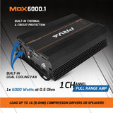 PRV Audio MDX6000.1 0.5 Ohm Compact Mini 1-Channel Full Range Amplifier