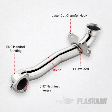 Downpipe Exhaust for 2007-2016 Mini Cooper R55-R61 1.6L Turbo 2.5 inch with 2 O2 sensor bungs Flashark
