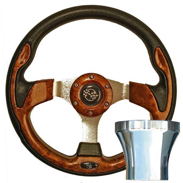 GTW Steering Wheel Kit, Woodgrain/Rally 12.5 W/Chrome Adapter, Club Car