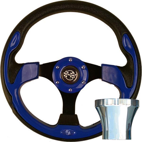 GTW Steering Wheel Kit, Blue/Rally 12.5 W/Chrome Adapter, EZGO
