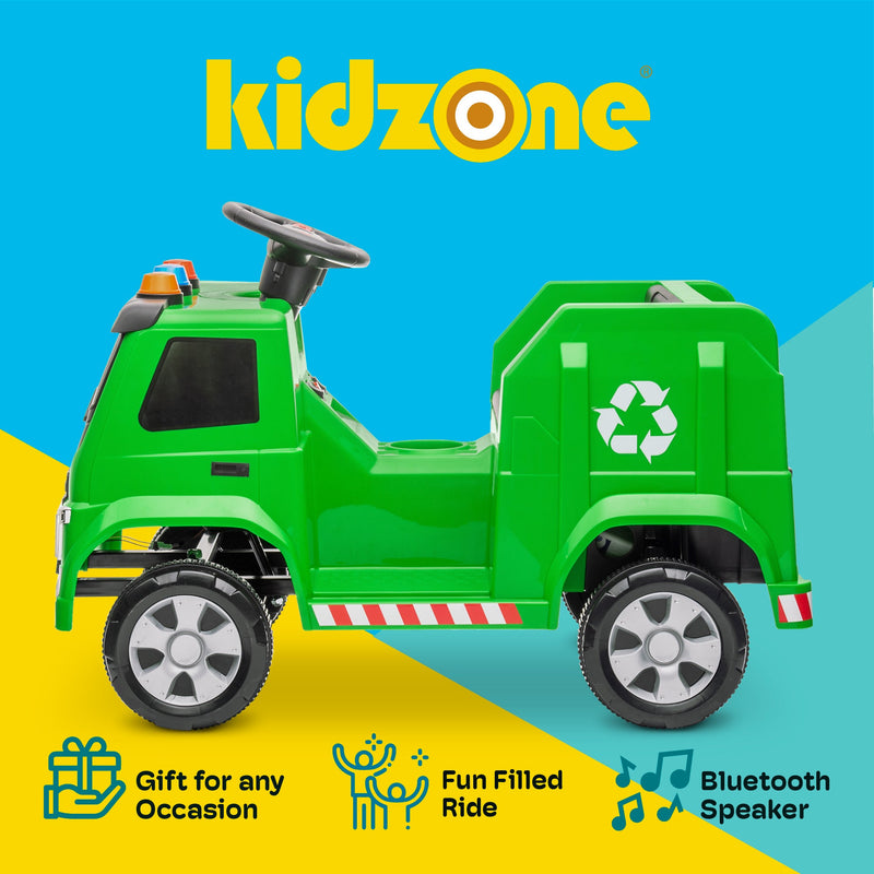 Kidzone 6V Garbage Truck Ride On Toy with LED Lights and Recycling Accessories