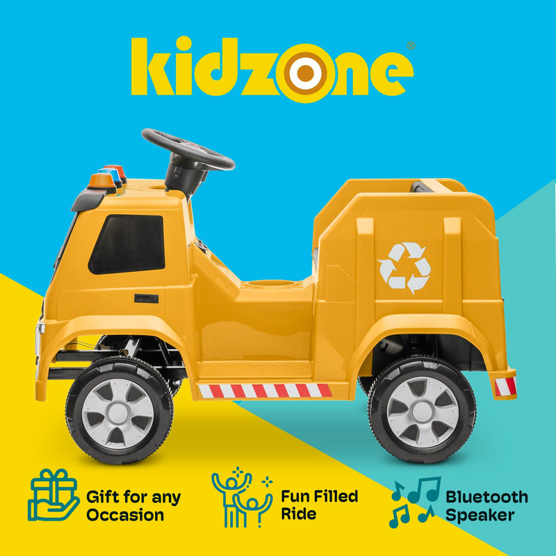 Kidzone 6V Garbage Truck Ride On Toy with LED Lights and Recycling Accessories