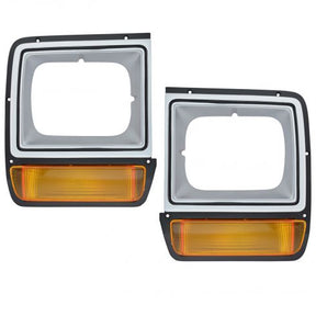 1986-1990 Dodge D/W Series Truck Gray Headlight Bezel Pair with Parking Light Amber or Smoked far from stock A1 auto