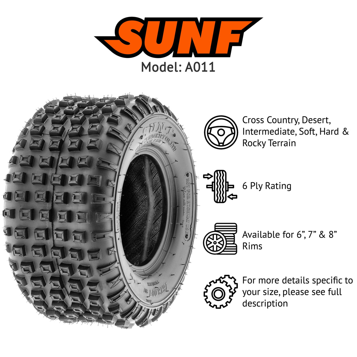 SunF ATV TIRE/UTV TIRE All Terrain 6 PR Tubeless A011 (set of 4) SUNF