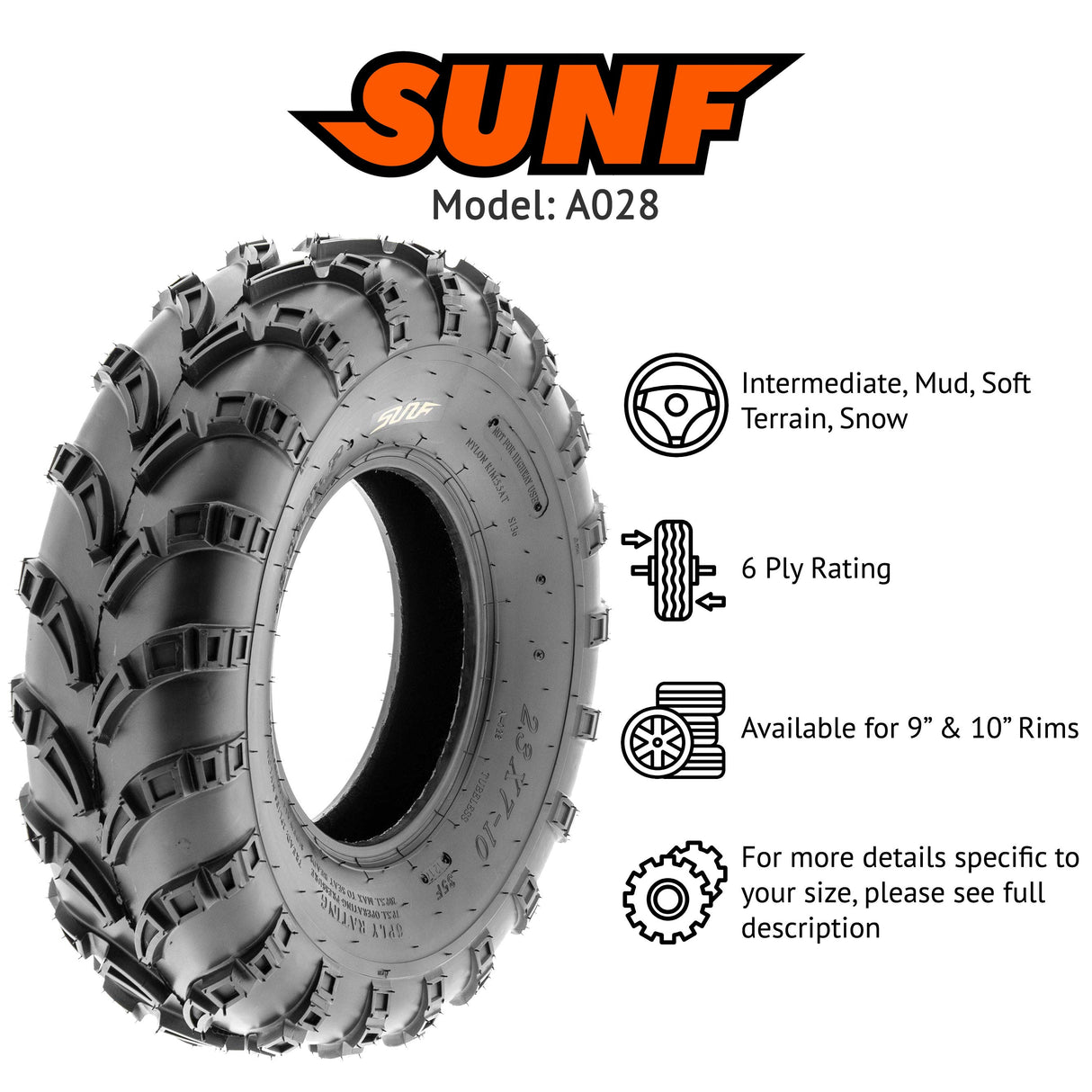 SunF ATV TIRE/UTV TIRE All Terrain 6 PR Tubeless A028 (set of 4) SUNF