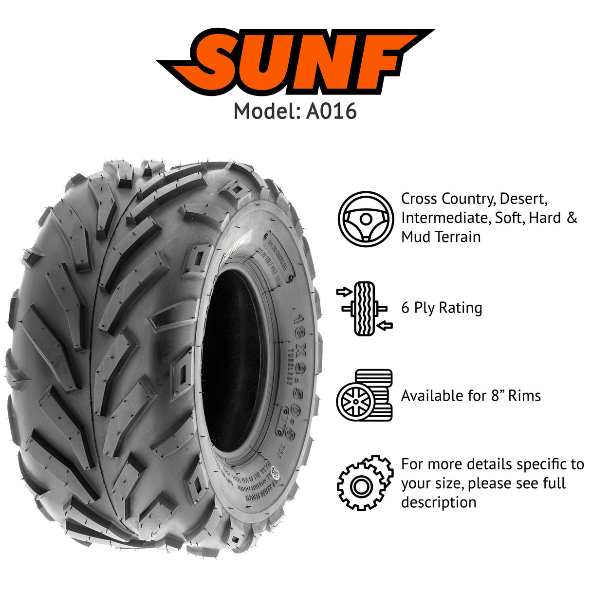 SunF ATV TIRE/UTV TIRE All Terrain 6 PR Tubeless A016 (set of 4) SUNF