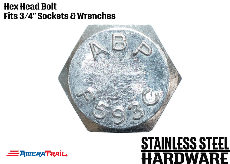 Stainless Steel Bolt 1/2 x 8", Hex Head - Available w/ Nut and Washer Hardware