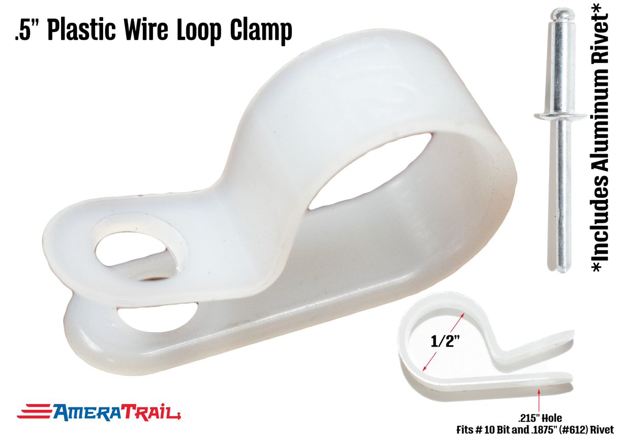 1/2" Wire Clip and Attaching Rivet - Long Lasting Nylon - Fits 5/32" Hardware