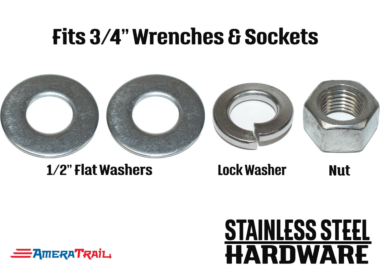 Stainless Steel Bolt 1/2" x 3 3/8", Hex Head - Available w/ Nut and Washer Hardware