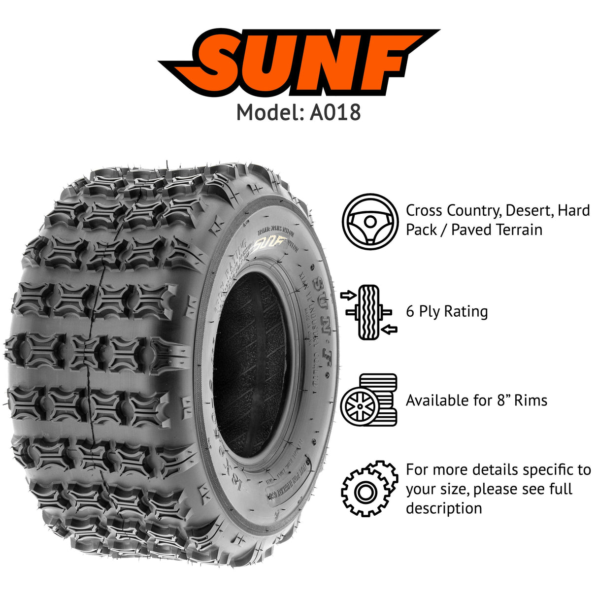 SunF ATV TIRE/UTV TIRE All Terrain 6 PR Tubeless A018 (set of 4) SUNF