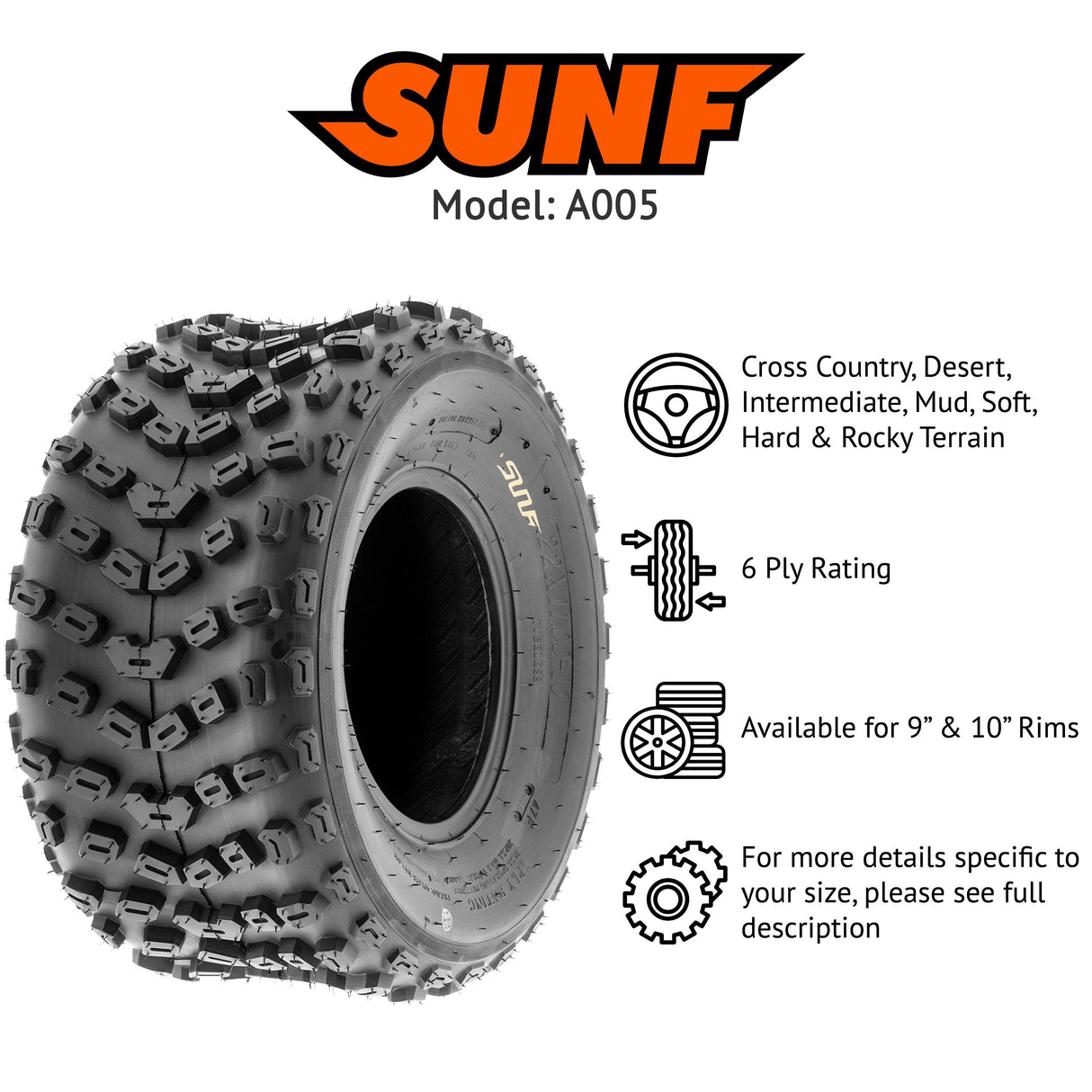 SunF ATV TIRE/UTV TIRE All Terrain 6 PR Tubeless A005 (set of 4) SUNF