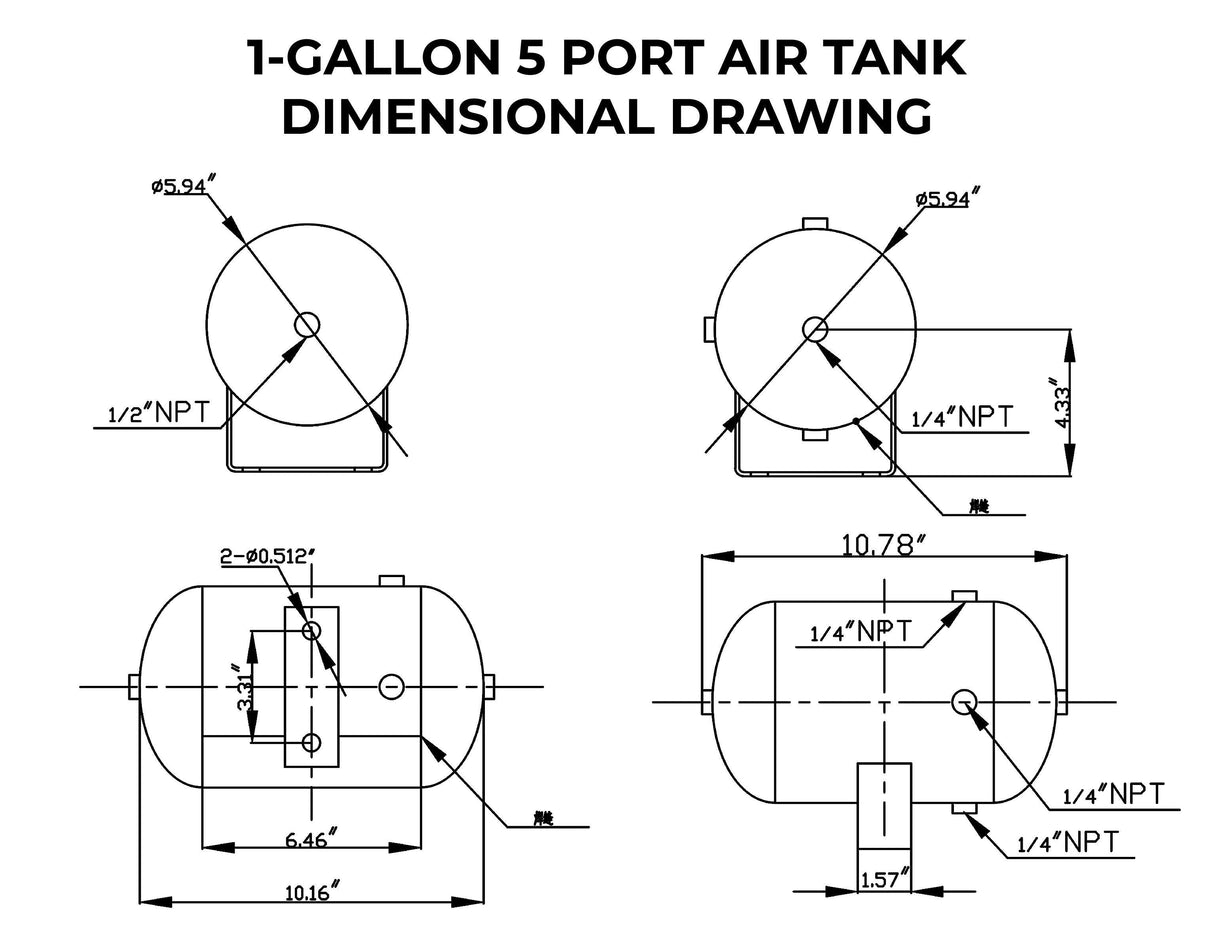 1 Gallon 5 Port Steel Air Tank HornBlasters