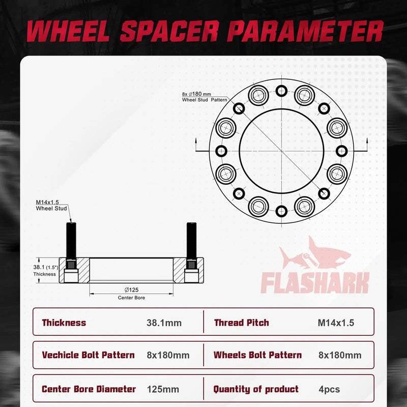 1.5/2 Inches 2011-2022 Chevy Chevrolet Silverado GMC Sierra 2500 3500 8x180mm Wheel Spacers 4PCS Flashark
