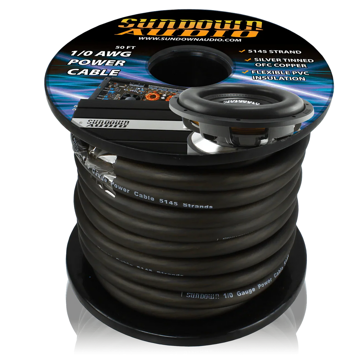 Sundown Audio 1/0 50' Tinned OFC Oxygen Free Copper Power Cable