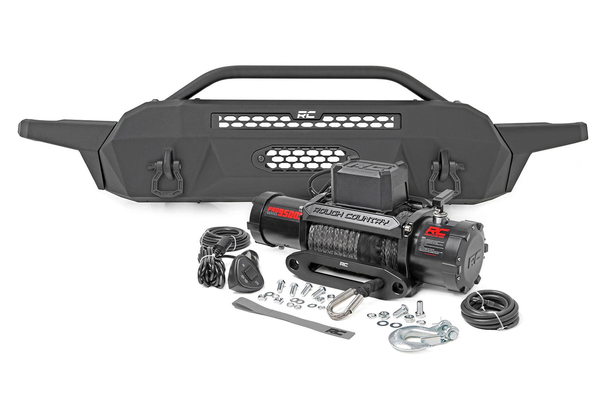 Front Bumper High Clearance 9500-Lb Pro Series Winch Synthetic Rope Toyota Tacoma 4WD (16-23) Rough Country