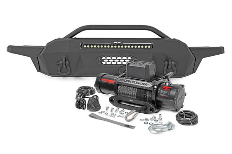 Front Bumper Hybrid 20 Inch Black LED 12000-Lb Winch Syn Toyota Tacoma (16-23) Rough Country