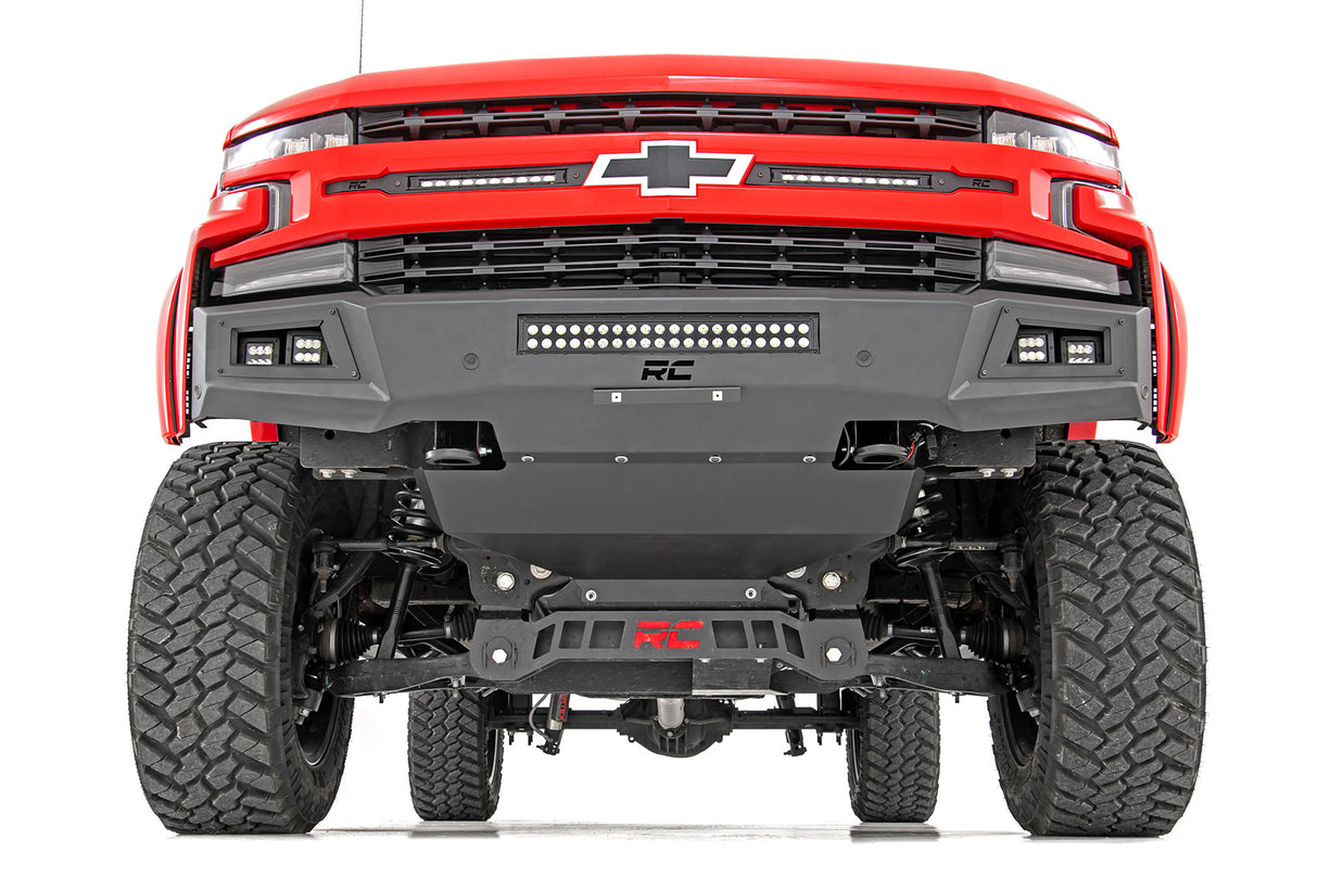 High Clearance Front Bumper LED Lights & Skid Plate Chevy Silverado 1500 (19-22) Rough Country