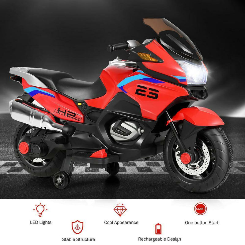 12.8 Inch Electric Ride-On Motorcycle for Kids 3+ Years with LED Lights - Red