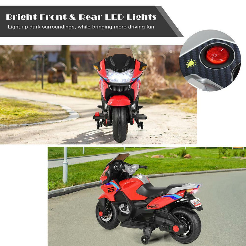 12.8 Inch Electric Ride-On Motorcycle for Kids 3+ Years with LED Lights - Red