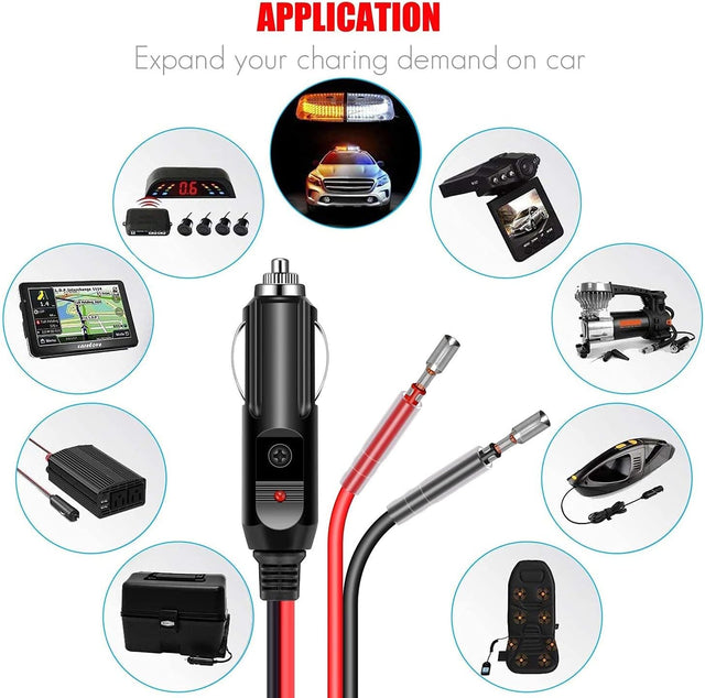12V Fused Cigarette Lighter Plug w/ LED – 16AWG, 15A Fuse TekShack