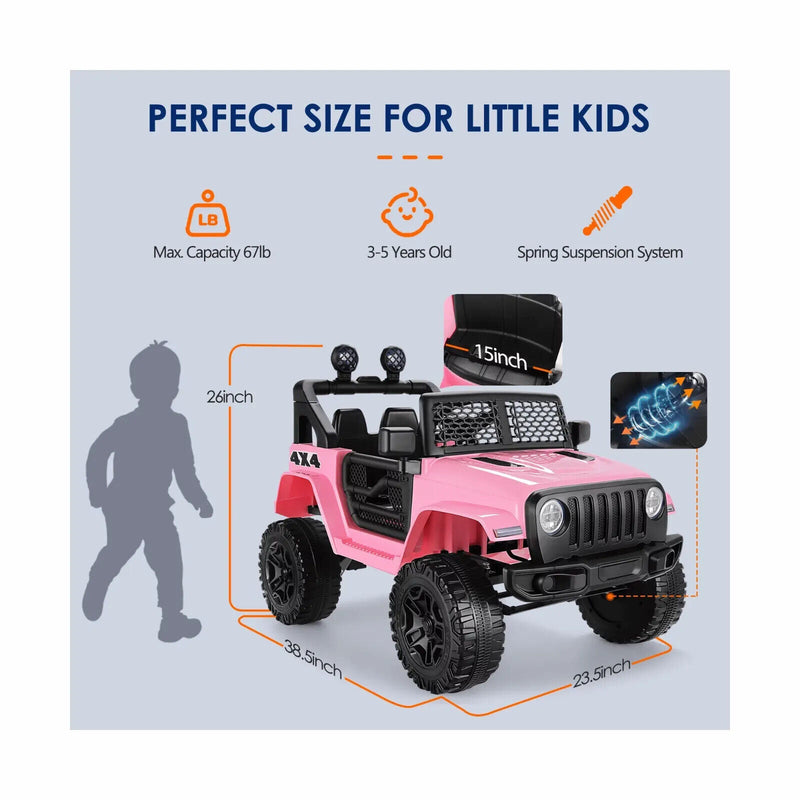 12V 2-Seater Electric Ride-On Car with LED Lights, MP3 Player, and Remote Control for Kids