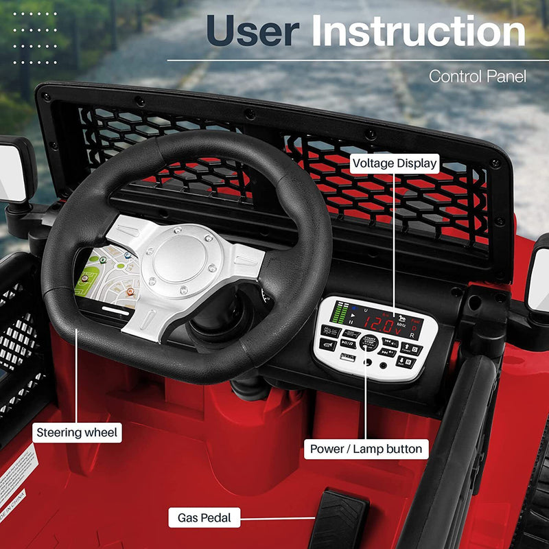 12V 2-Seater Electric Ride-On Car with LED Lights, MP3 Player, and Remote Control for Kids